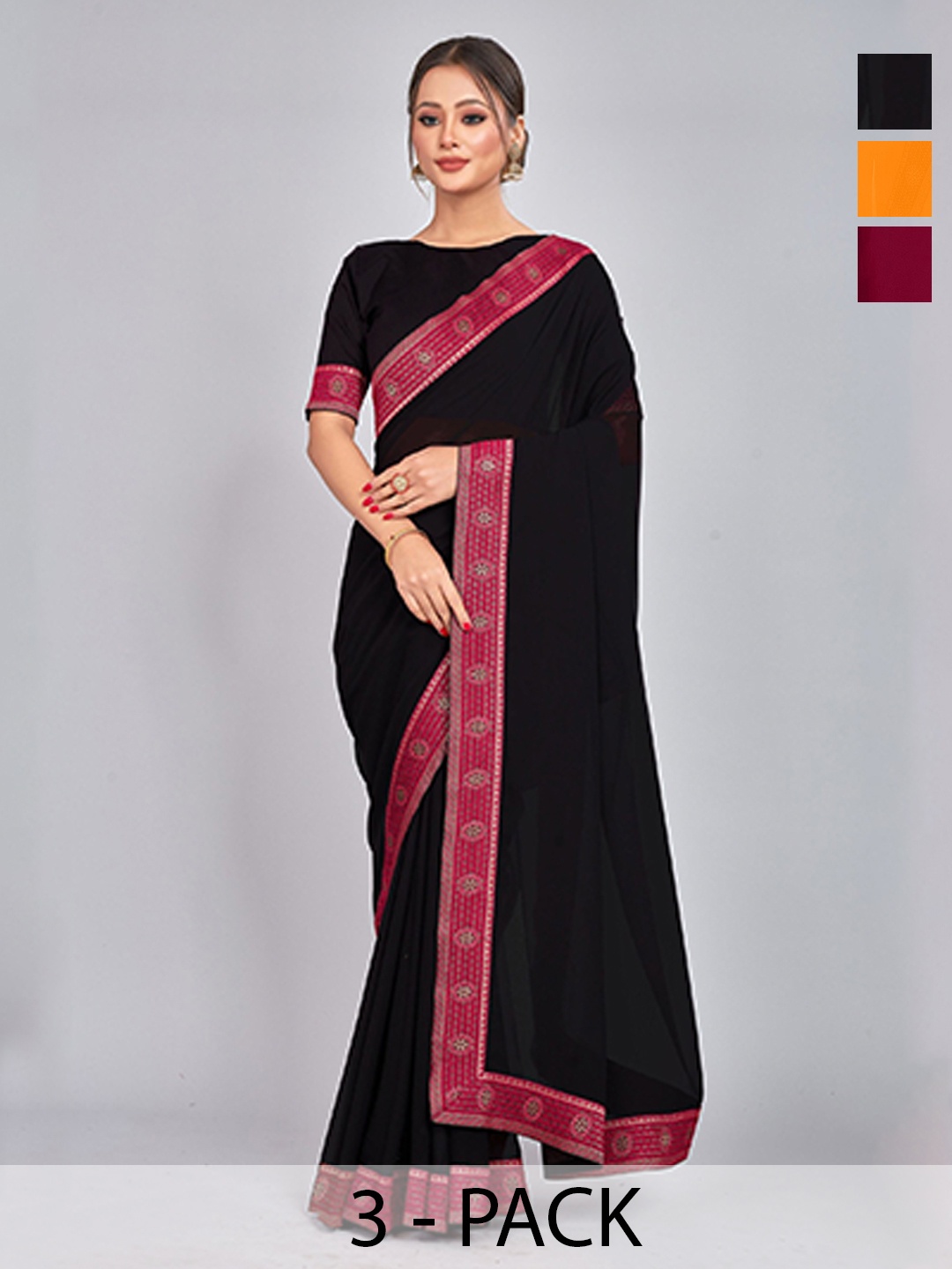 

CastilloFab Selection Of 3 Pure Georgette Saree, Maroon