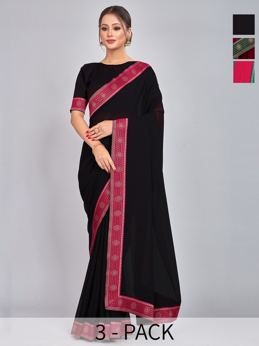 

CastilloFab Selection Of 3 Saree With Woven Design Border, Maroon