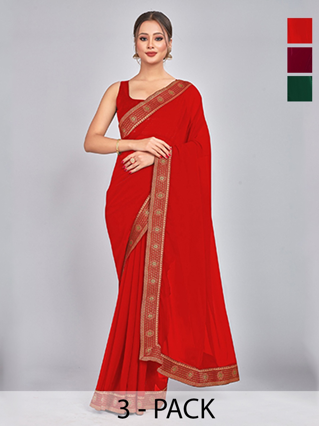 

CastilloFab Selection Of 3 Pure Georgette Saree, Maroon