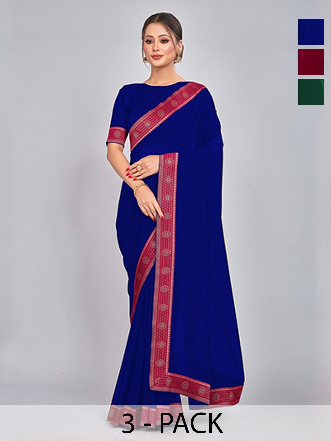 

CastilloFab Selection Of 3 Woven Design Pure Georgette Saree, Maroon