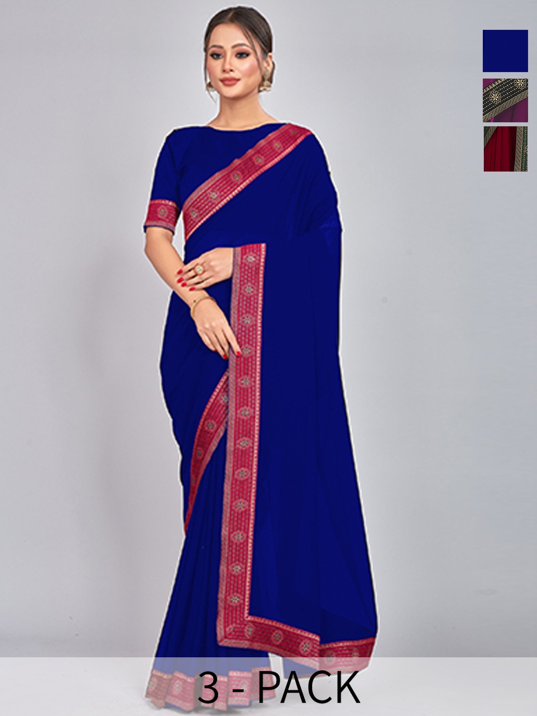 

CastilloFab Selection Of 3 Pure Georgette Sarees, Maroon