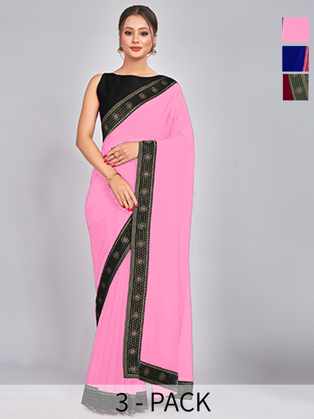 

CastilloFab Selection Of 3 Pure Georgette Saree, Maroon