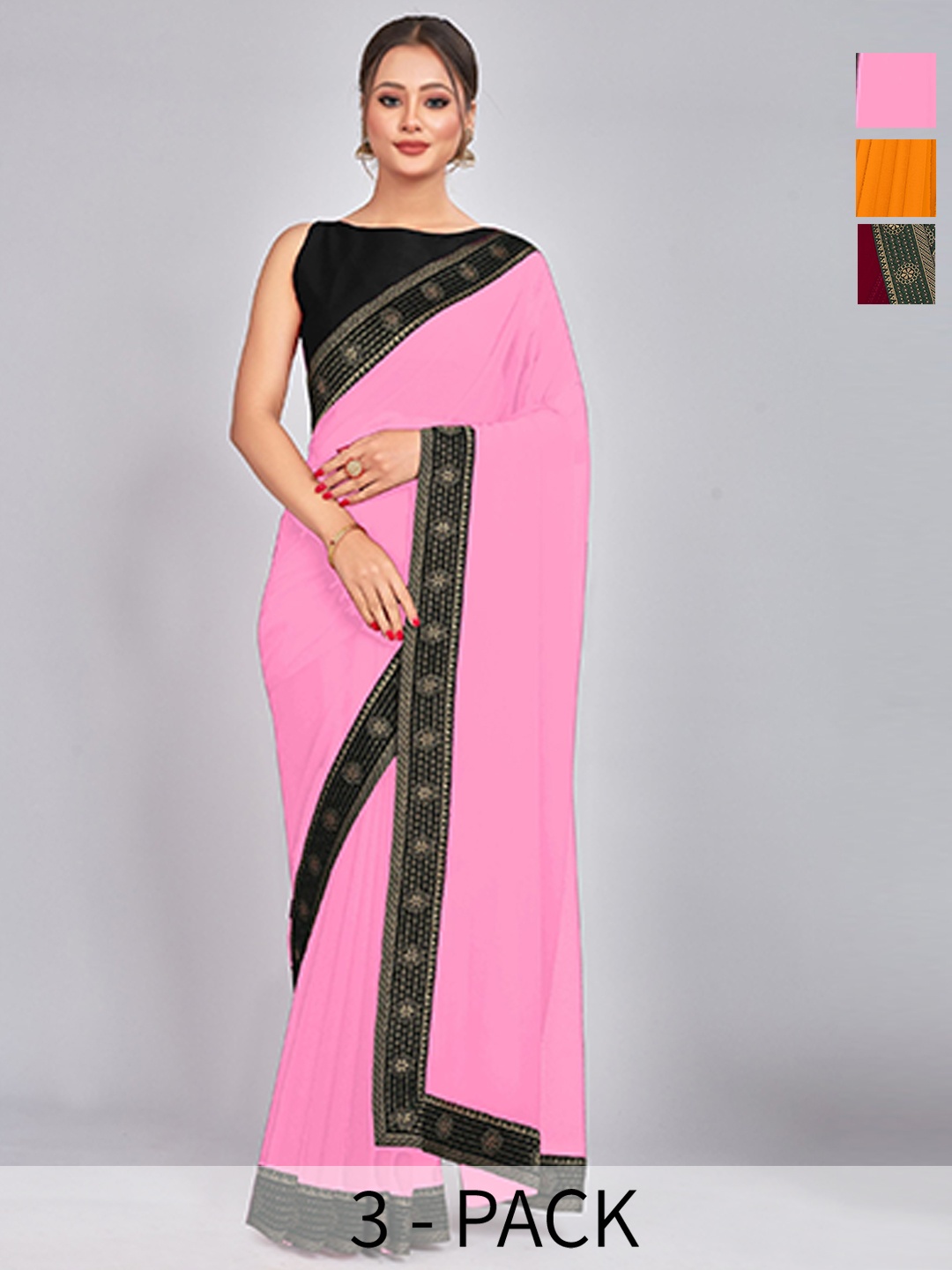 

CastilloFab Selection Of 3 Pure Georgette Sarees, Maroon