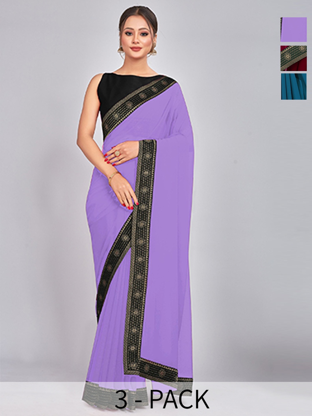 

CastilloFab Seleciton of 3 Pure Georgette Sarees, Maroon