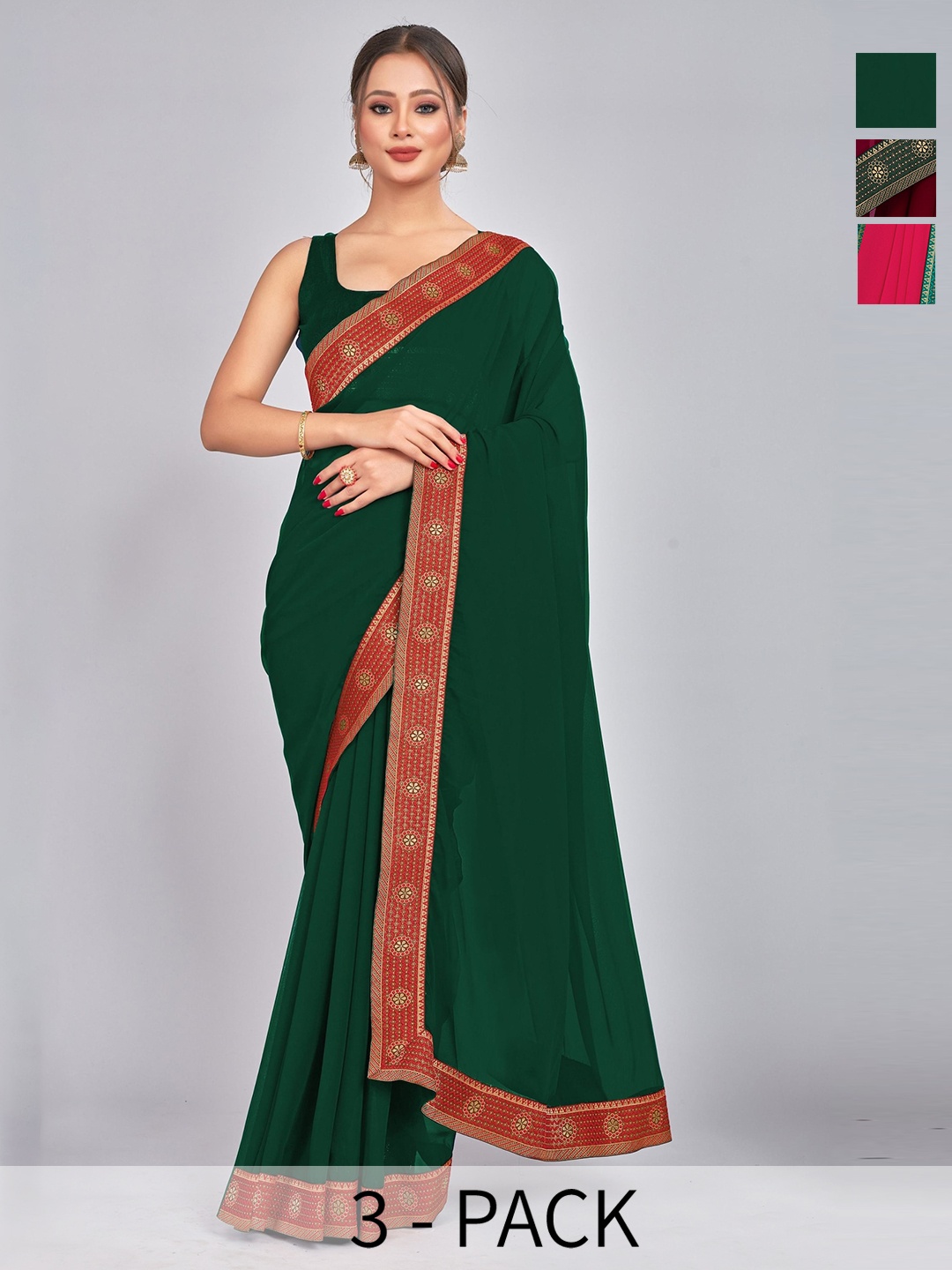 

CastilloFab Selection Of 3 Pure Georgette Saree, Maroon