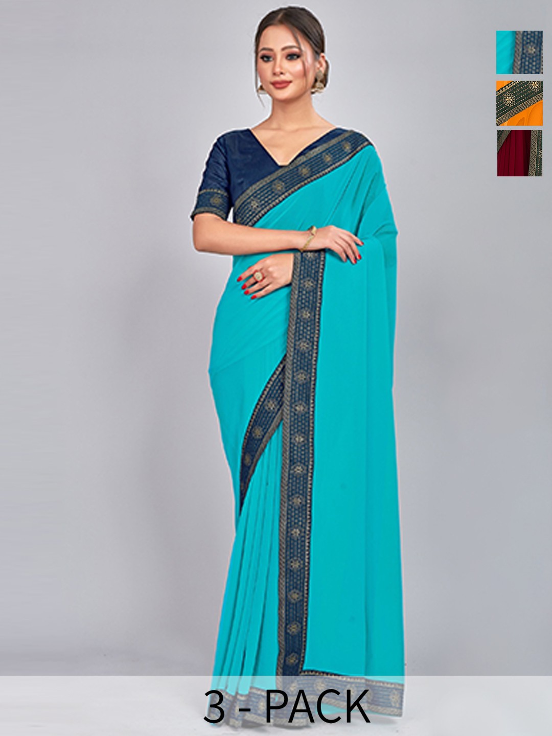 

CastilloFab Selection Of 3 Pure Georgette Saree, Maroon