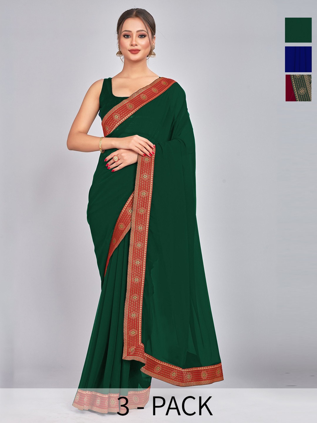 

CastilloFab Selection Of 3 Pure Georgette Sarees, Maroon
