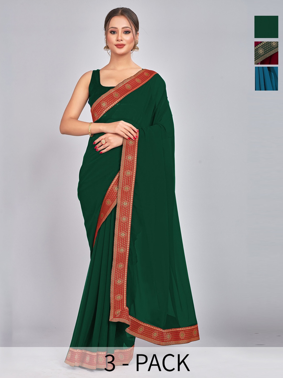 

CastilloFab Seleciton of 3 Pure Georgette Sarees, Maroon