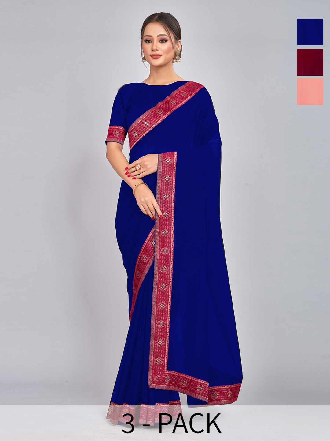 

CastilloFab Selection Of 3 Pure Georgette Saree, Maroon