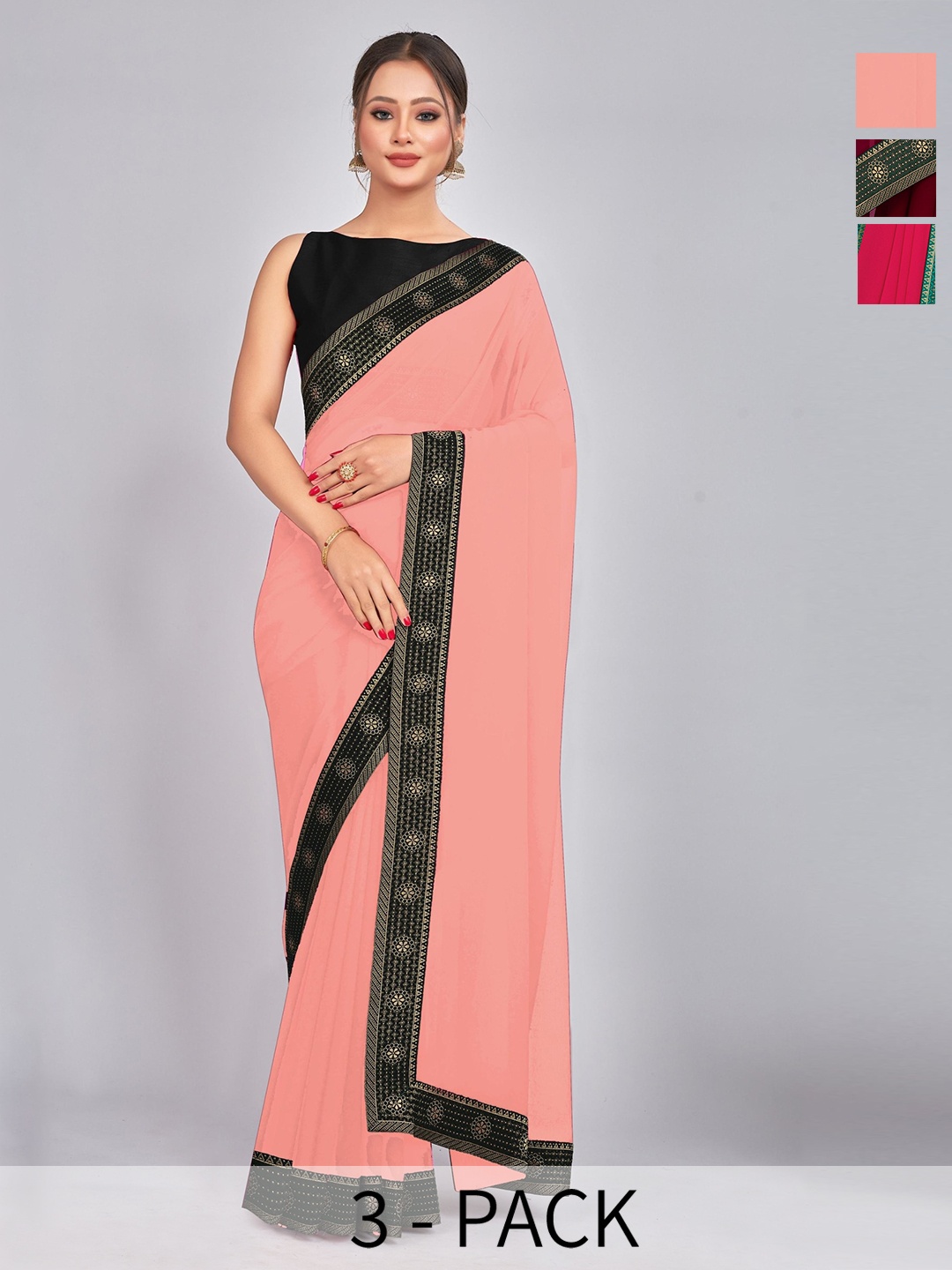 

CastilloFab Selection Of 3 Pure Georgette Saree, Maroon