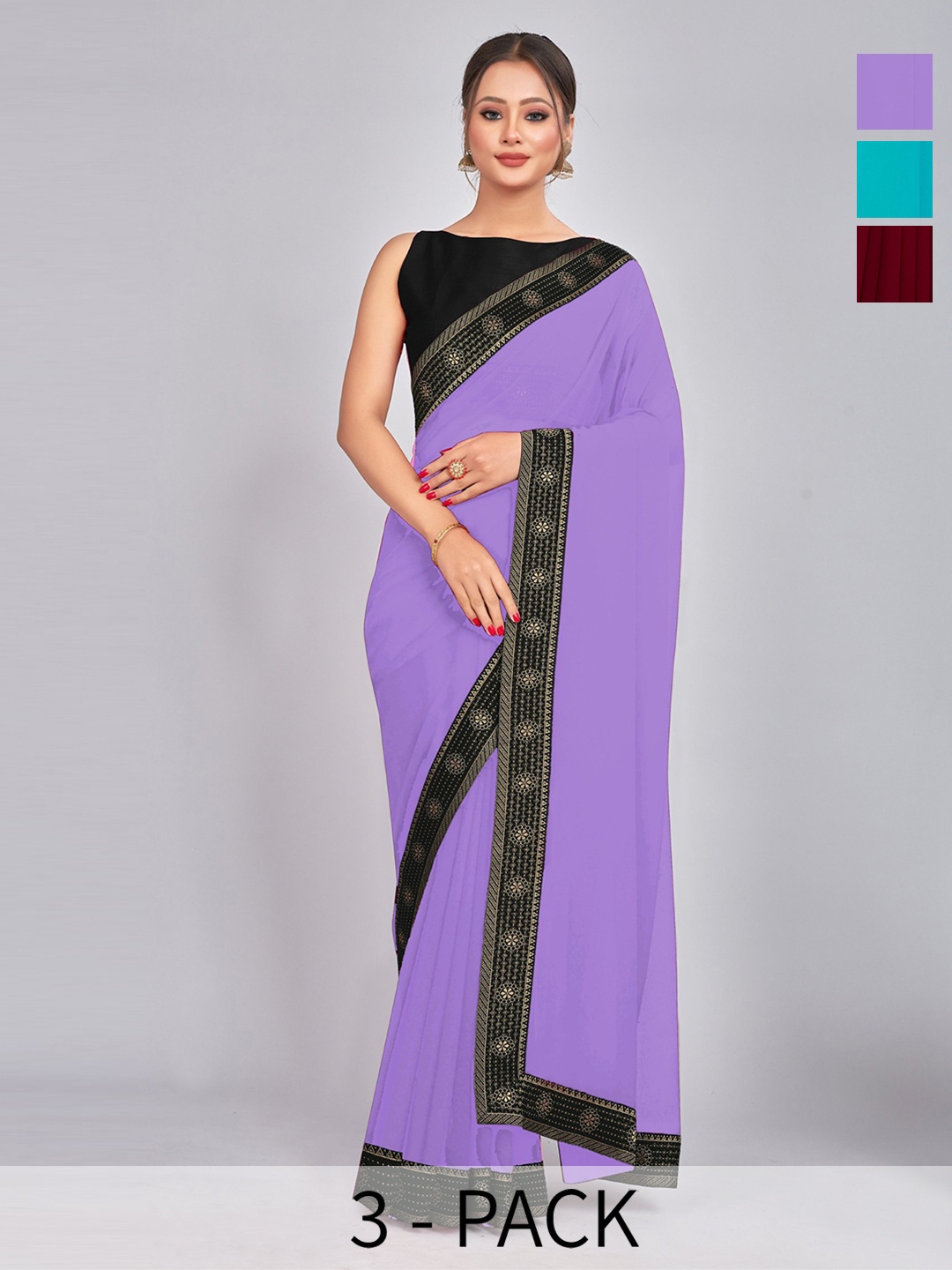 

CastilloFab Selection Of 3 Pure Georgette Saree, Maroon