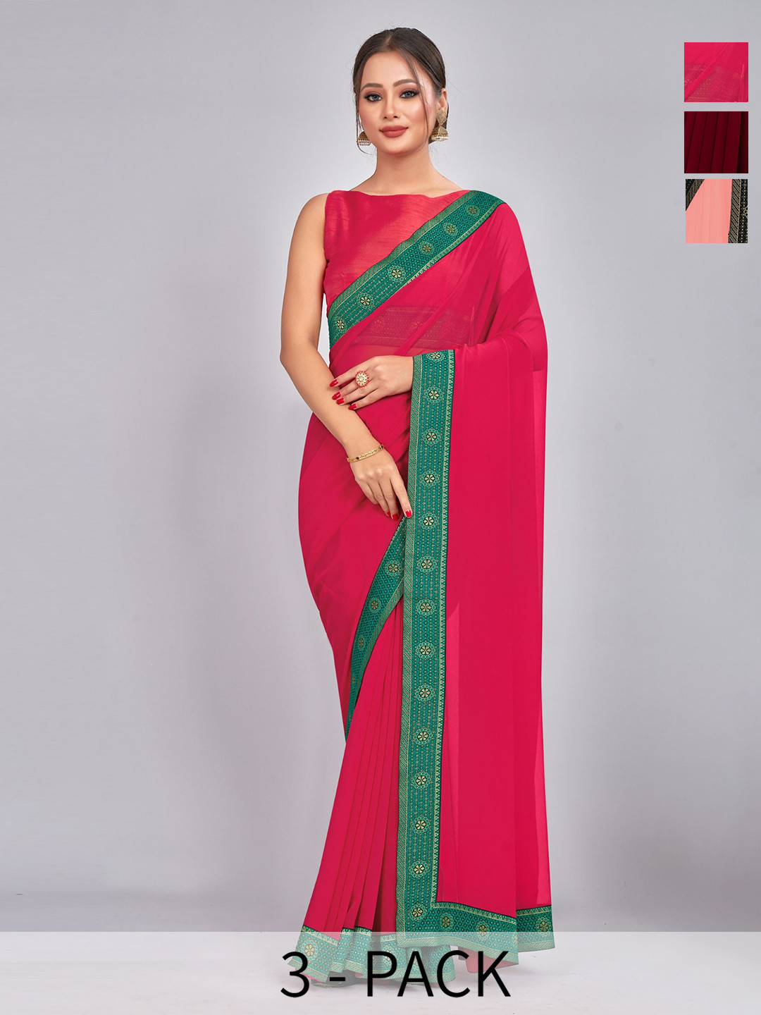 

CastilloFab Selection Of 3 Pure Georgette Saree, Maroon