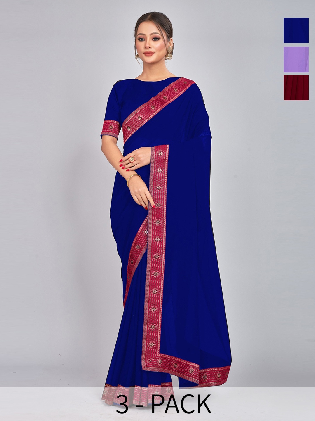 

CastilloFab Selection Of 3 Pure Georgette Sarees, Maroon