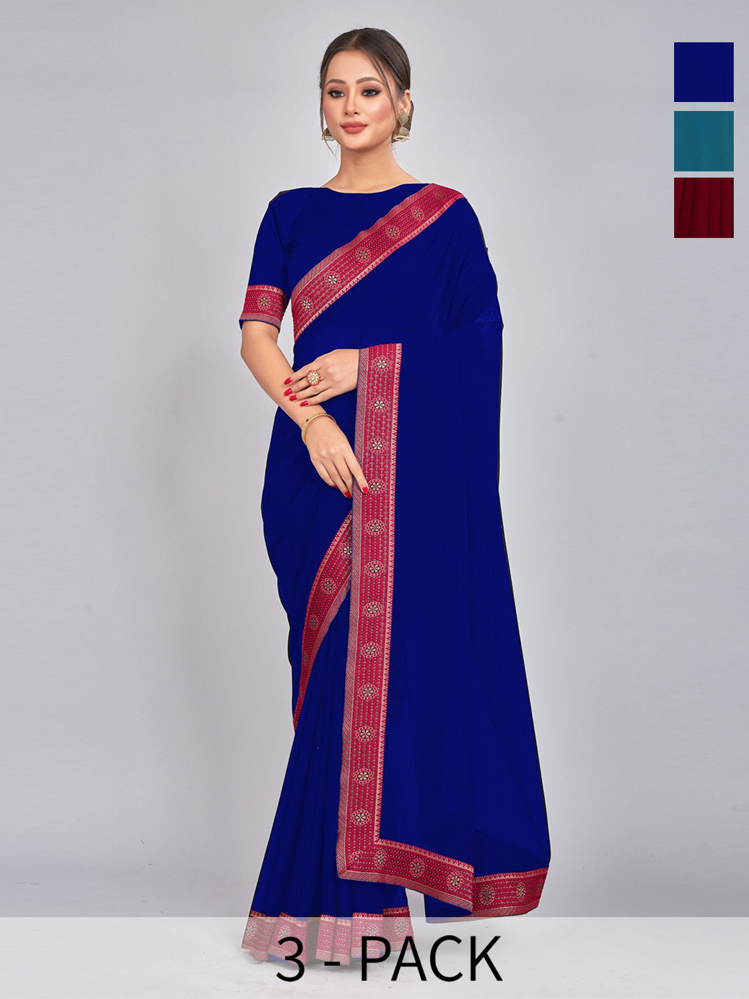 

CastilloFab Selection Of 3 Pure Georgette Sarees, Maroon