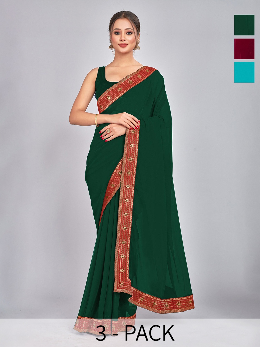 

CastilloFab Selection Of 3 Pure Georgette Saree, Maroon