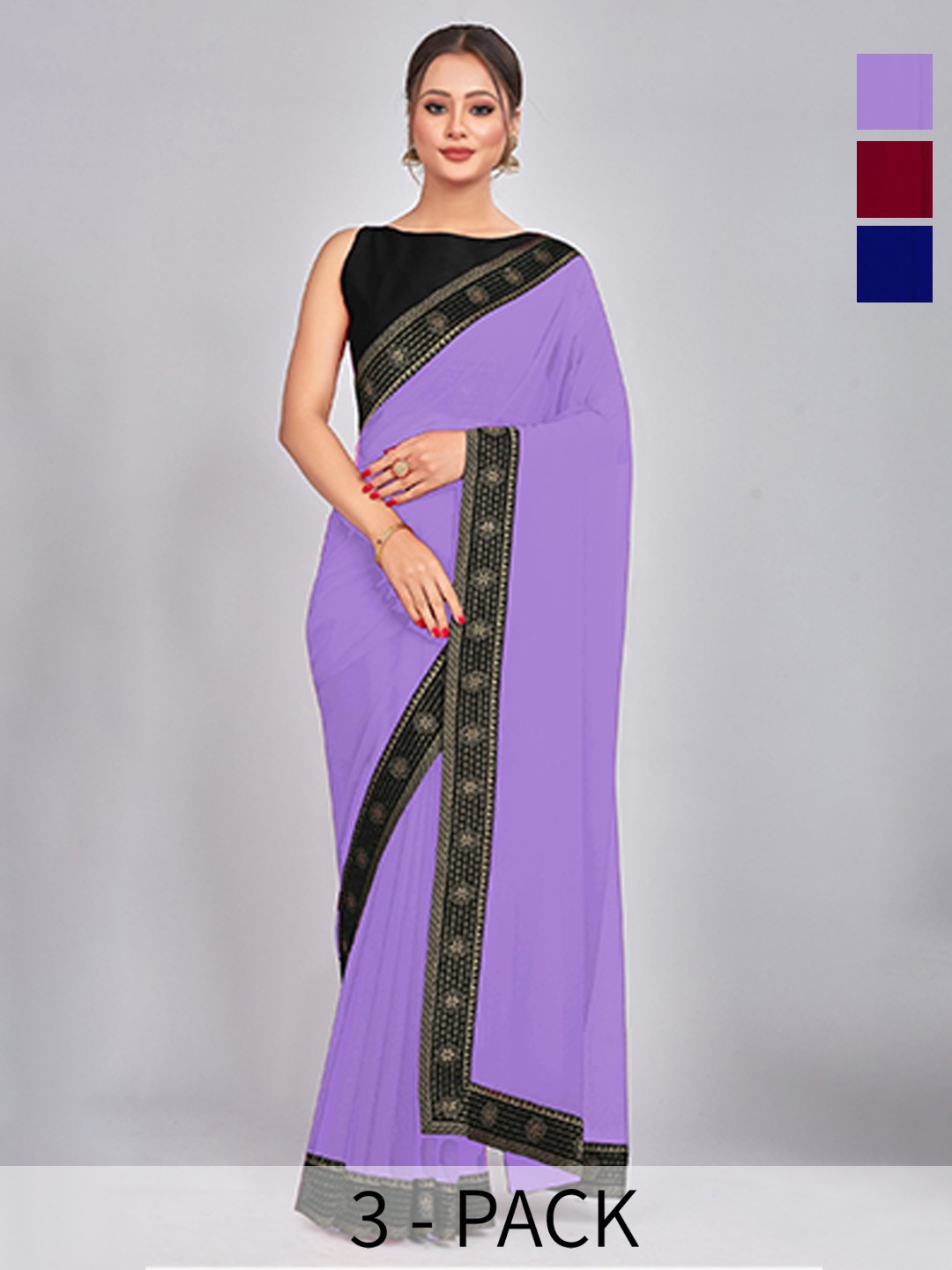 

CastilloFab Selection Of 3 Pure Georgette Saree, Maroon