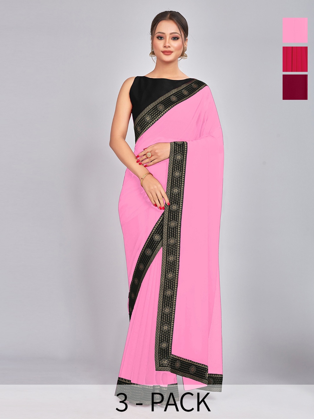 

CastilloFab Selection Of 3 Woven Design Pure Georgette Saree, Maroon
