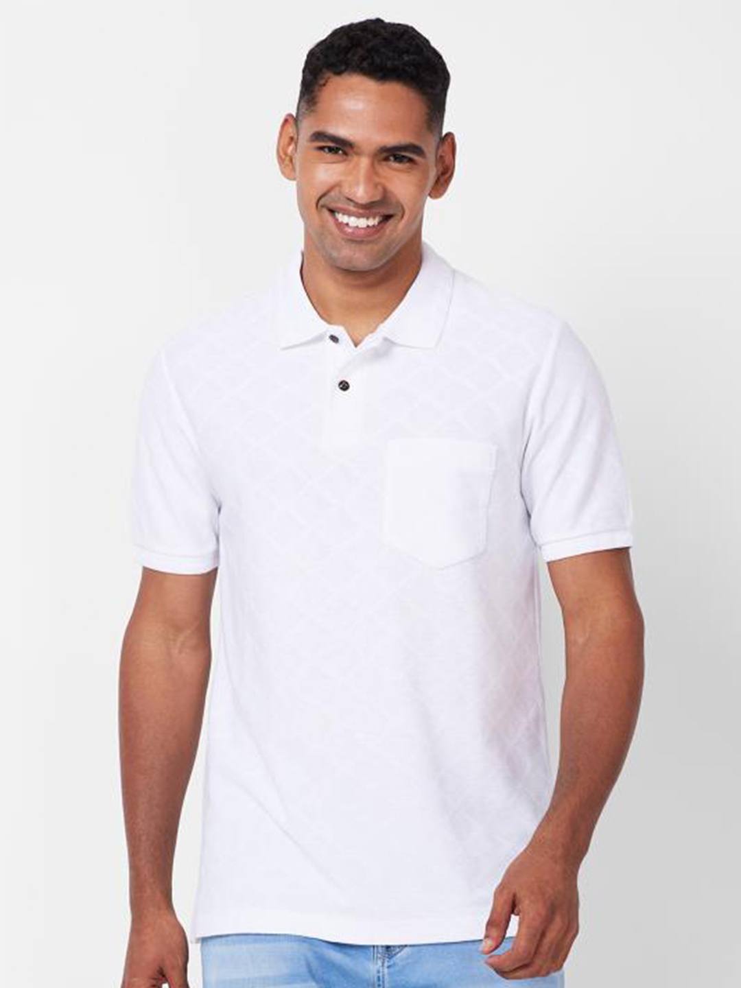 

CELSIUS Self Design Polo Collar Short Sleeves T-shirt, White