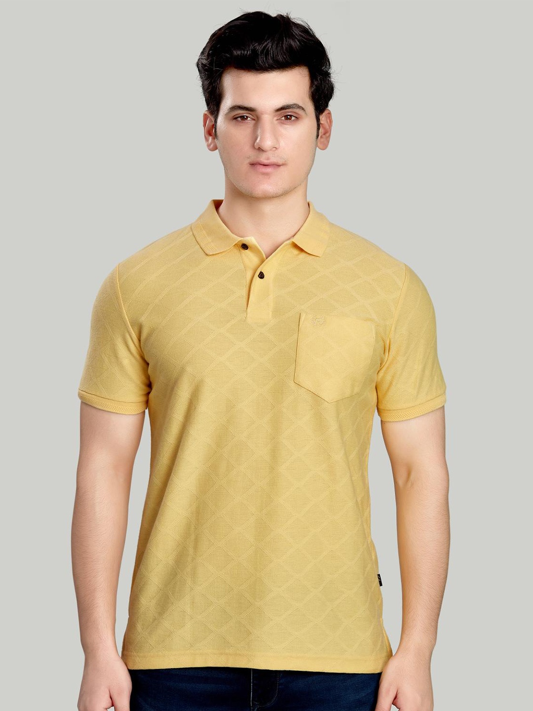 

CELSIUS Self Design Polo Collar Short Sleeves T-shirt, Yellow