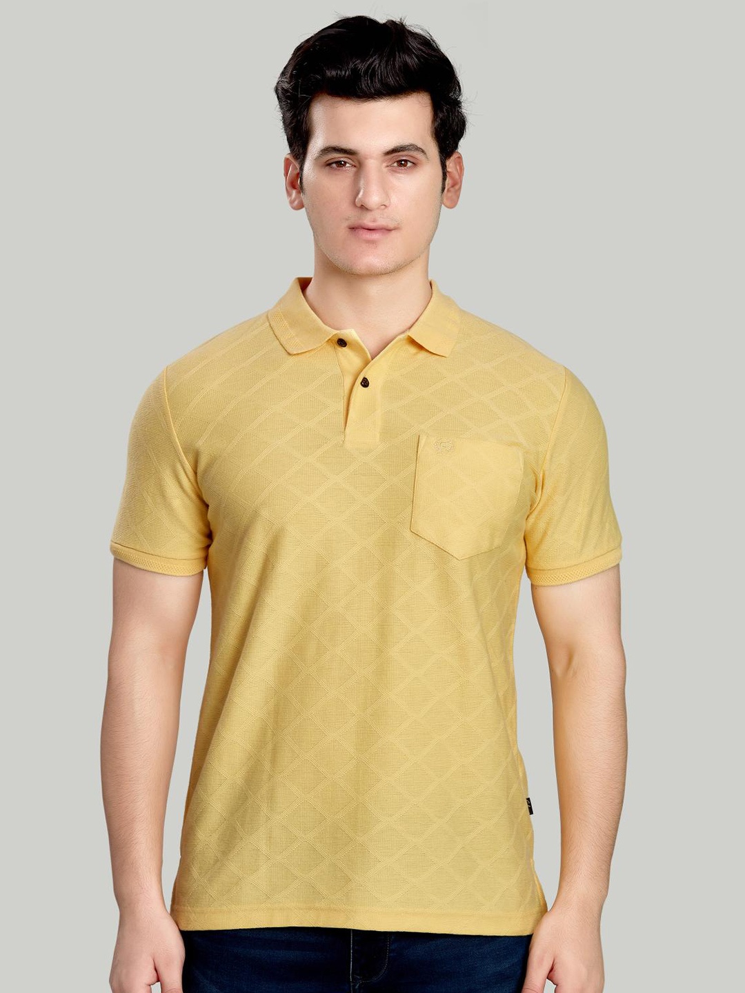 

CELSIUS Self Design Polo Collar Short Sleeves T-shirt, Yellow