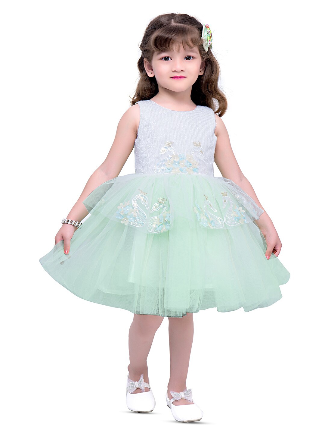 

BAESD Girl Round Neck Sleeveless Cotton Net Fit & Flare party wear dress, Green