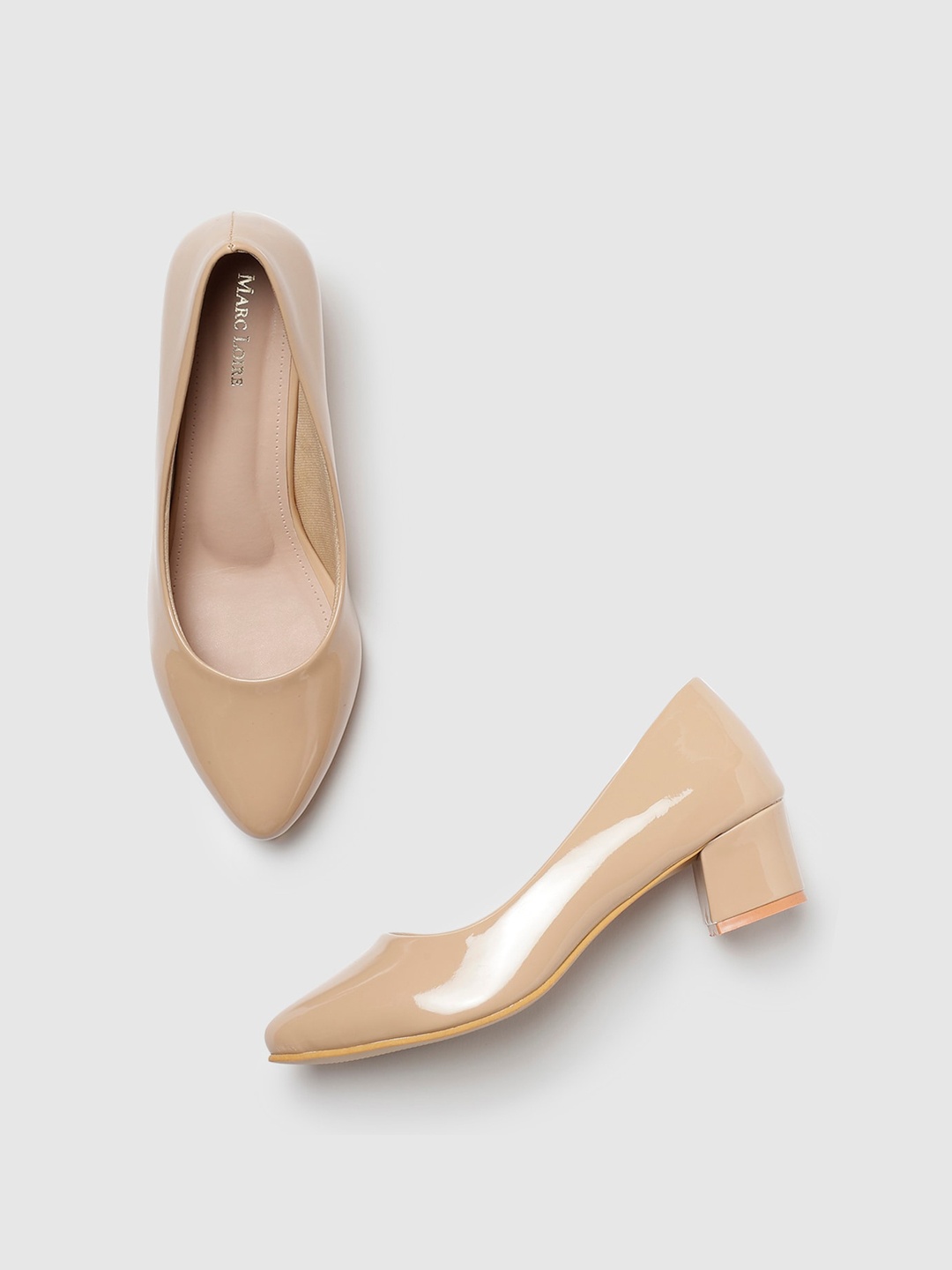 

Marc Loire Pointed Toe Block Pumps, Beige