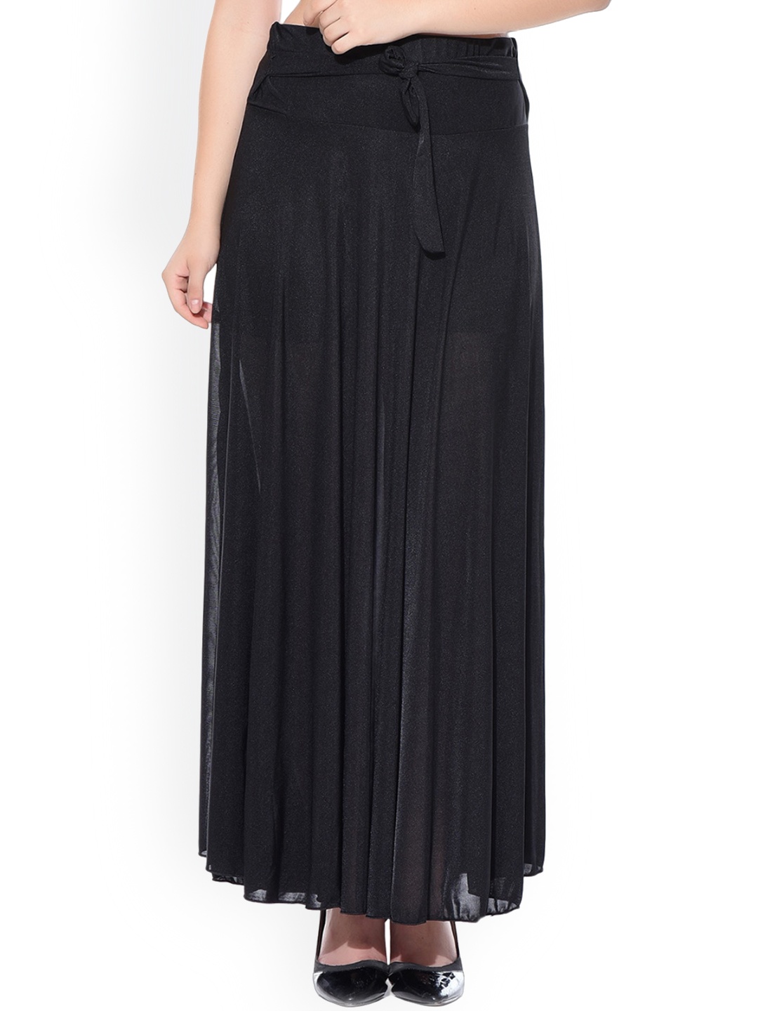 

Texco Semi Sheer Flared Maxi Skirt, Black