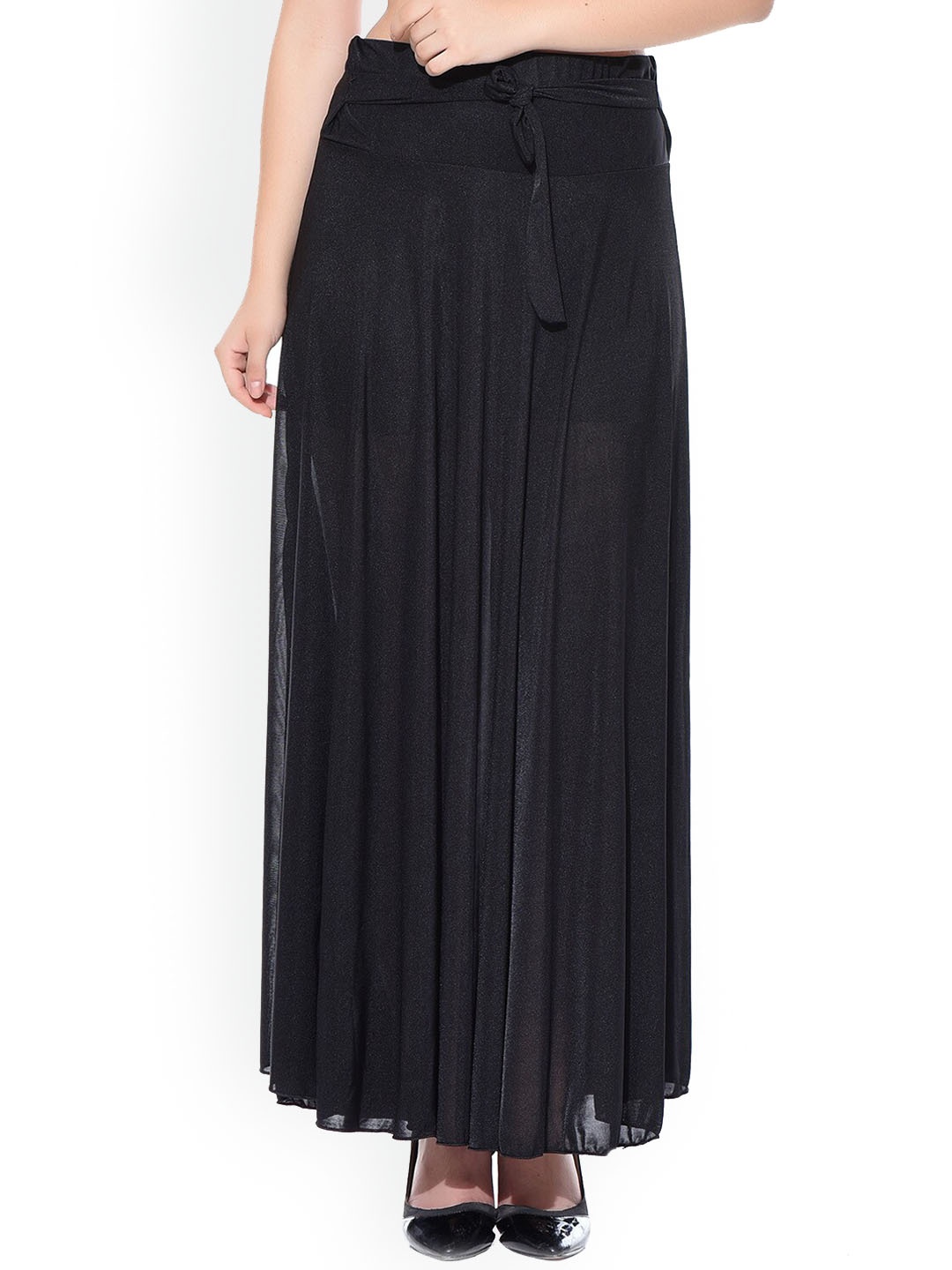 

Texco Mid-Rise Tie-Ups Flared Maxi Skirt, Black