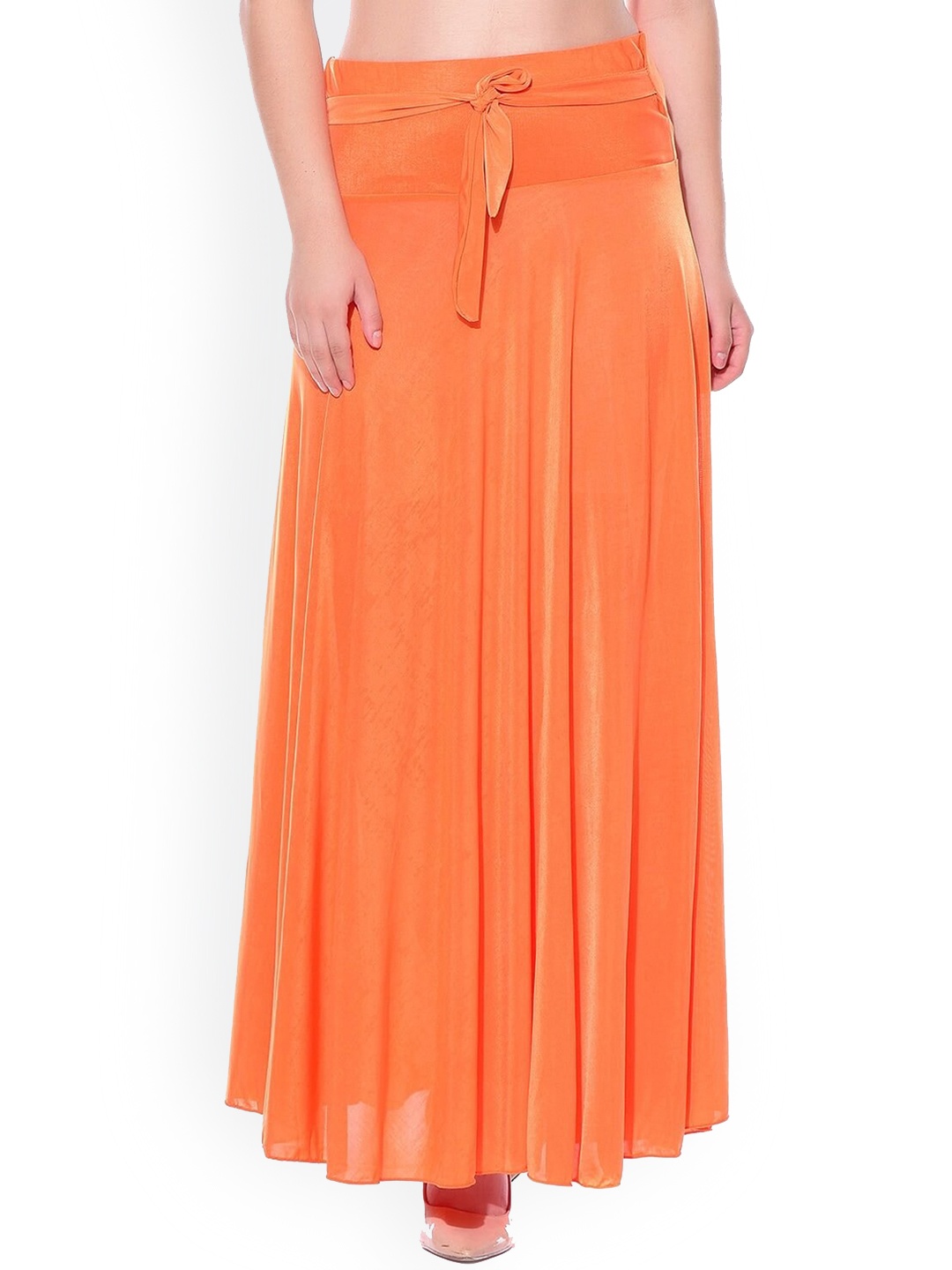 

Texco Mid-Rise Tie-Ups Flared Maxi Skirt, Orange