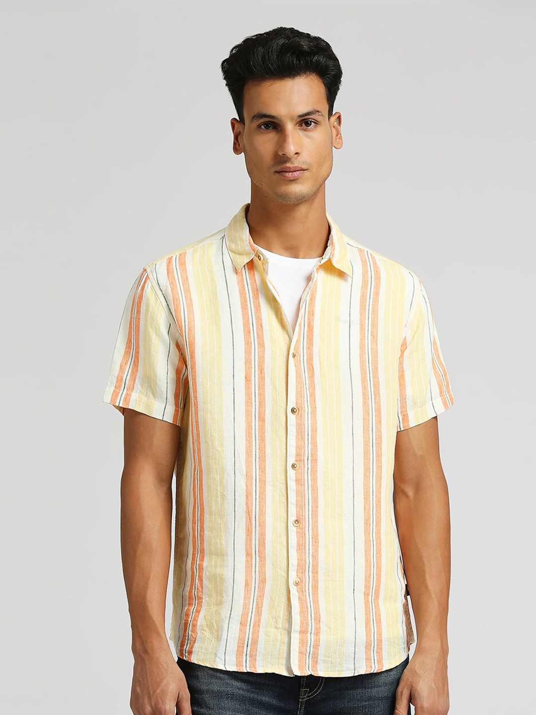 

Pepe Jeans Vertical Striped Pure Linen Casual Shirt, Yellow