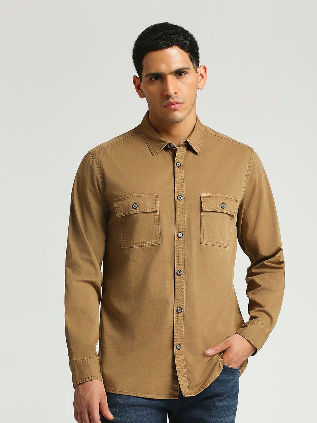 

Pepe Jeans Spread Collar Pure Cotton Casual Shirt, Brown