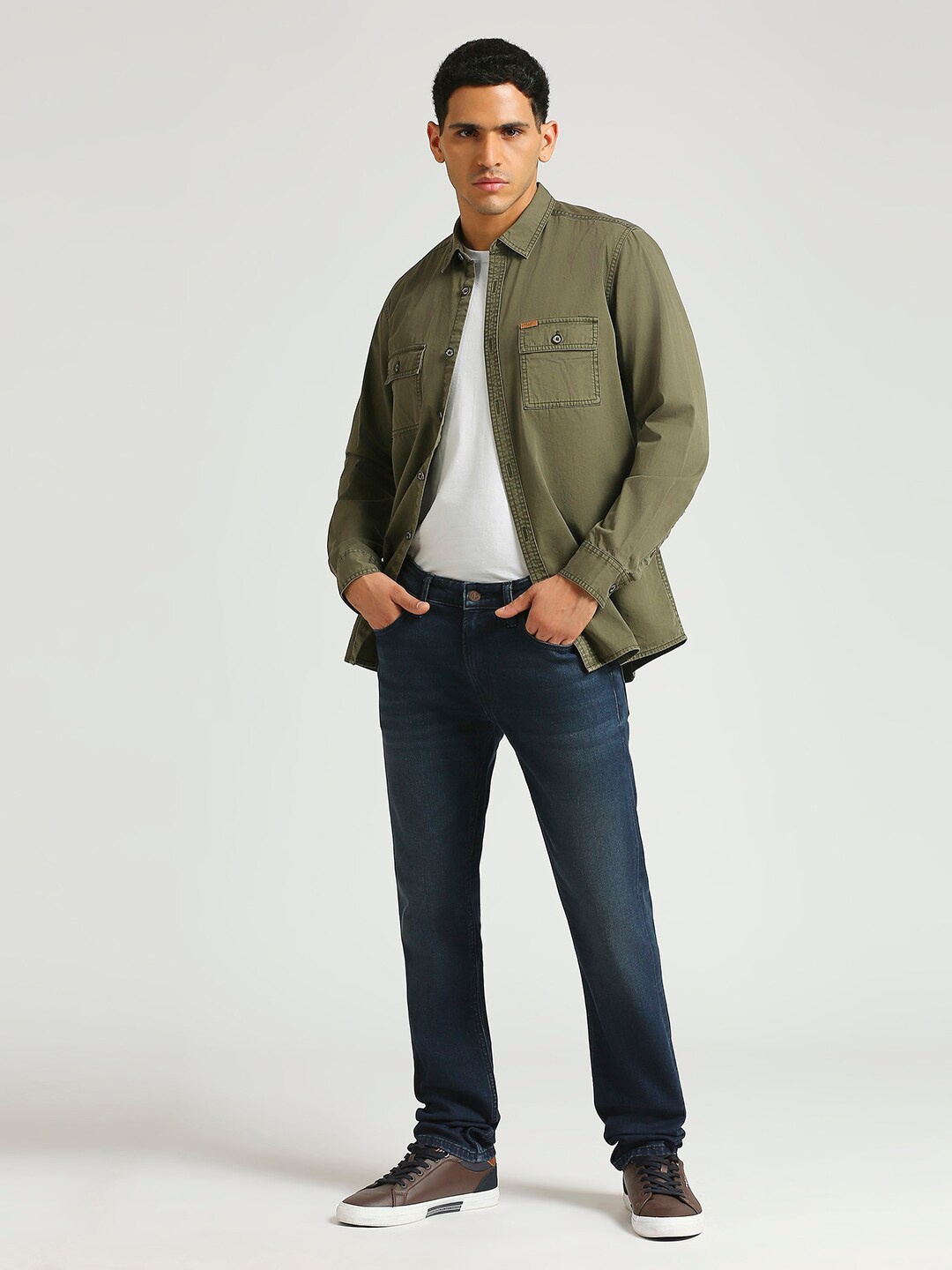 

Pepe Jeans Spread Collar Twill Pure Cotton Casual Shirt, Green