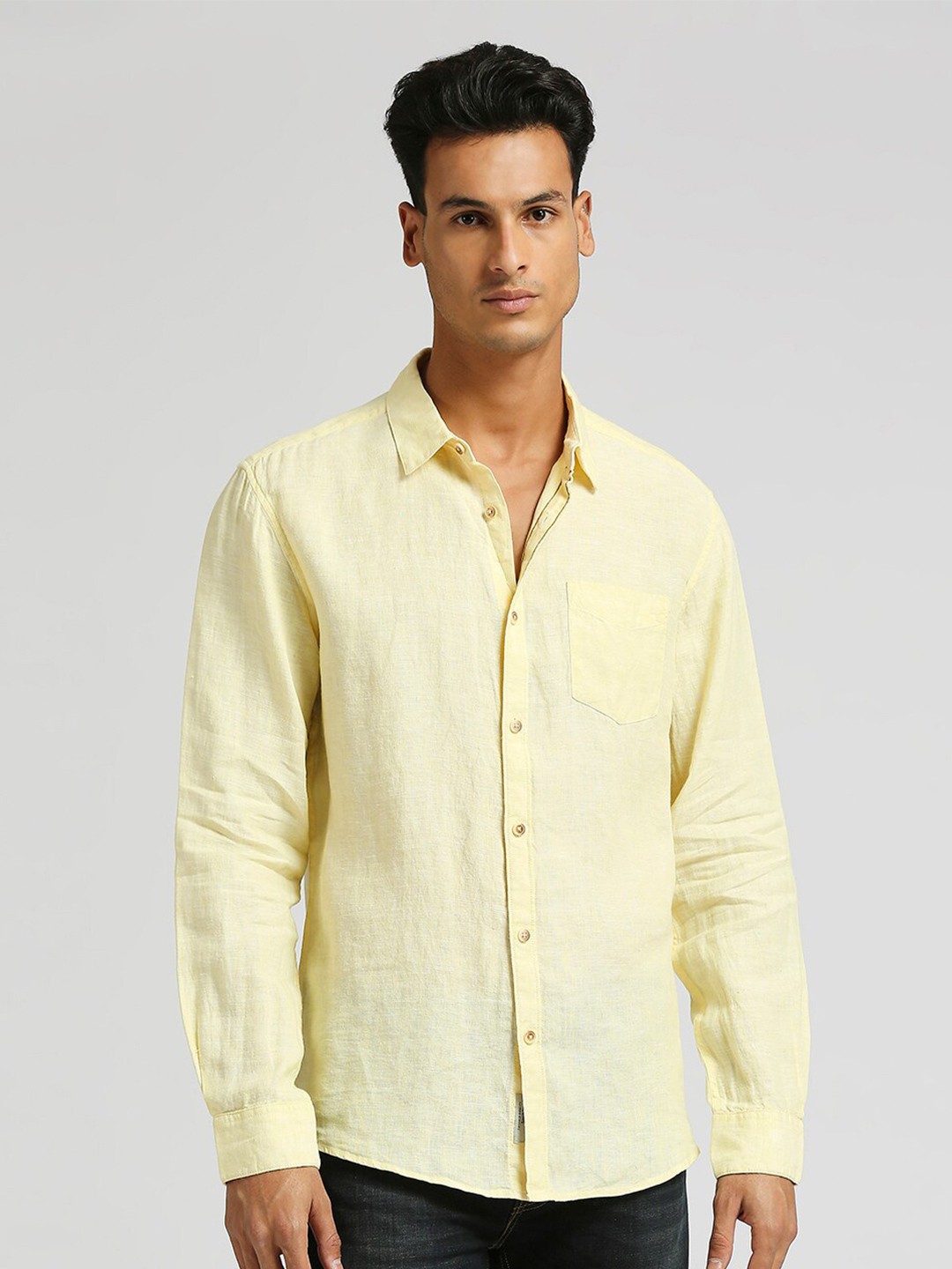 

Pepe Jeans Spread Collar Pure Linen Casual Shirt, Yellow