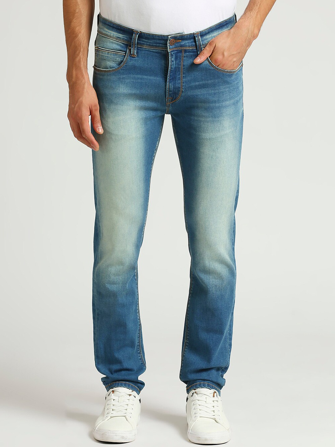 

Pepe Jeans Men Tapered Fit Low-Rise Heavy Fade Stretchable Jeans, Blue