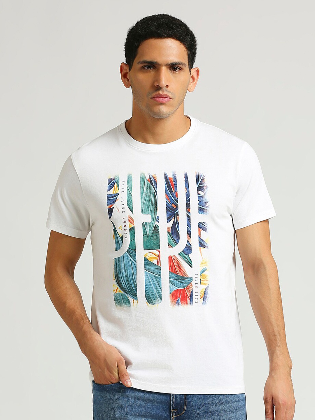 

Pepe Jeans Printed Pure Cotton Slim Fit T-shirt, White