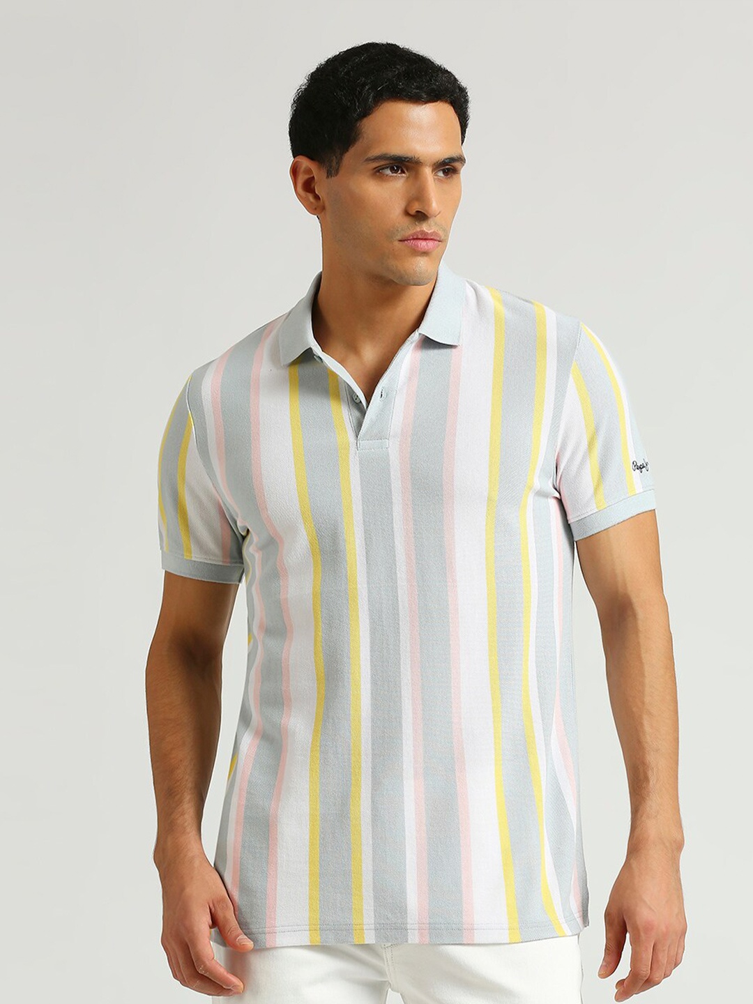 

Pepe Jeans Striped Polo Collar Pure Cotton T-shirt, Blue