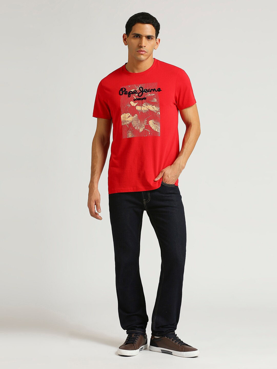 

Pepe Jeans Typography Printed Pure Cotton Slim Fit T-shirt, Red
