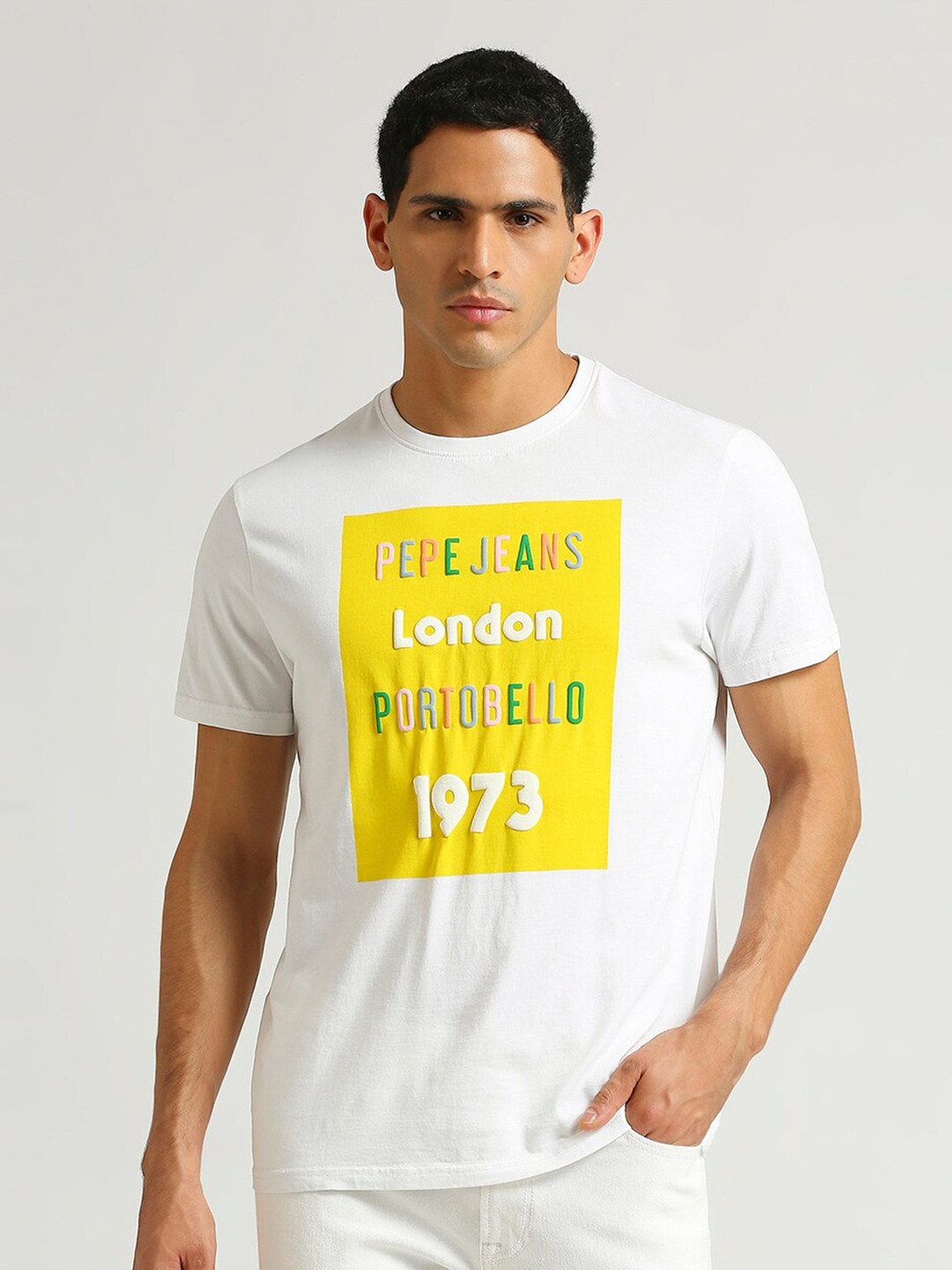 

Pepe Jeans Typography Printed Pure Cotton Slim Fit T-shirt, White