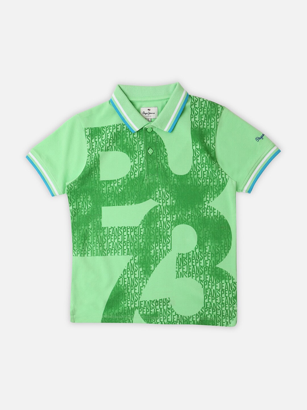 

Pepe Jeans Boys Graphic Printed Polo Collar Pure Cotton T-shirt, Green