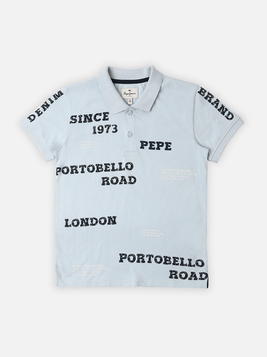 

Pepe Jeans Boys Typography Printed Polo Collar Pure Cotton T-shirt, Blue