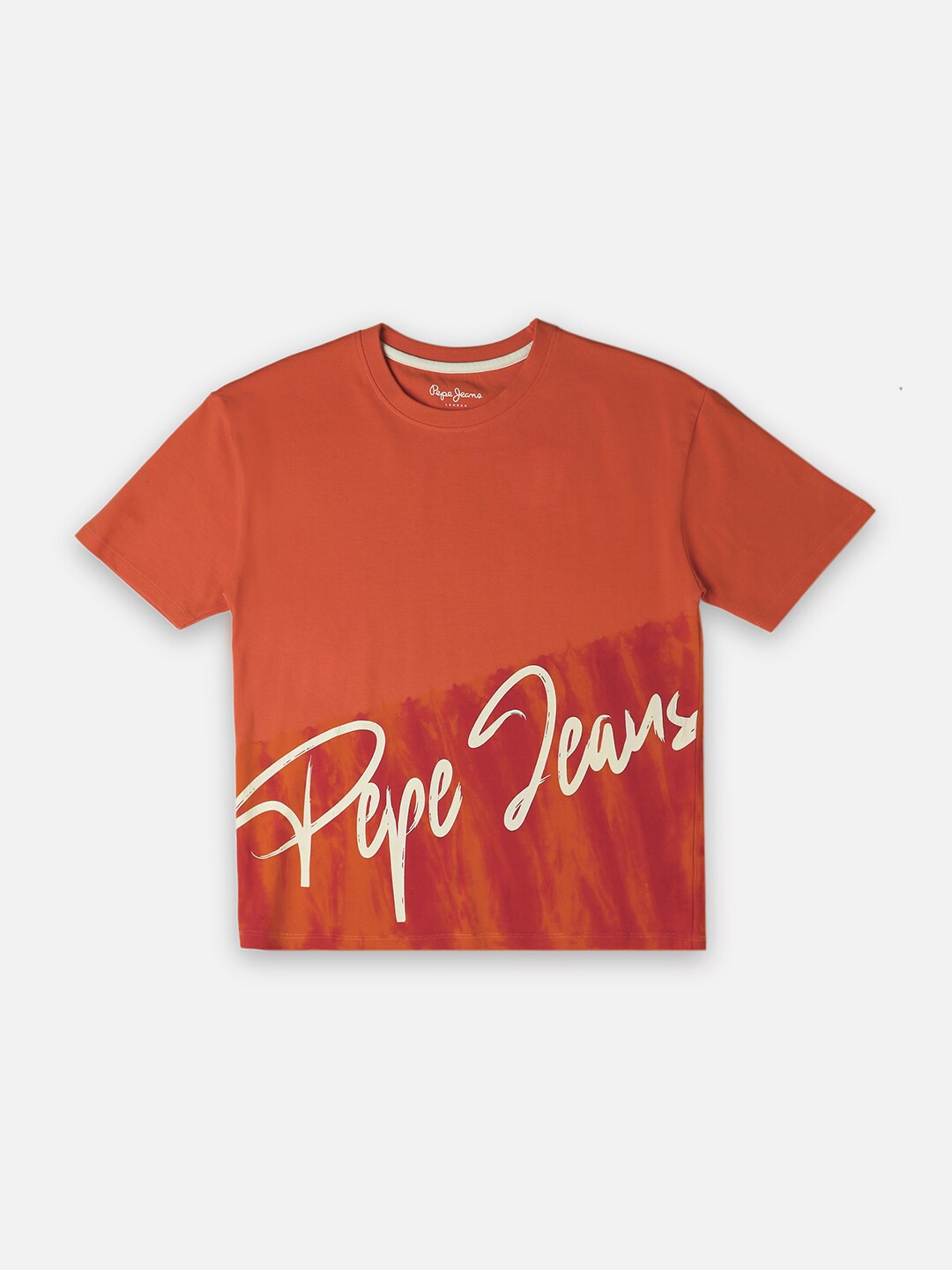 Pepe Jeans Boys Typography Printed Pure Cotton Oversized T-shirt, Orange