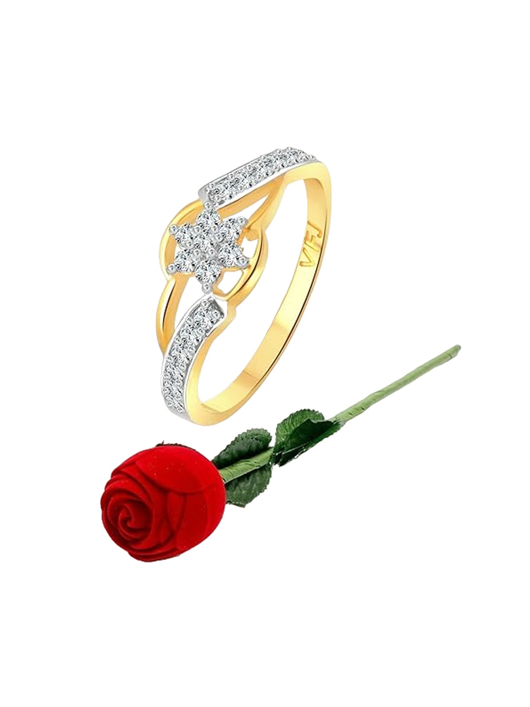 

Vighnaharta Gold-Plated CZ-Studded Finger Ring With Rose Box