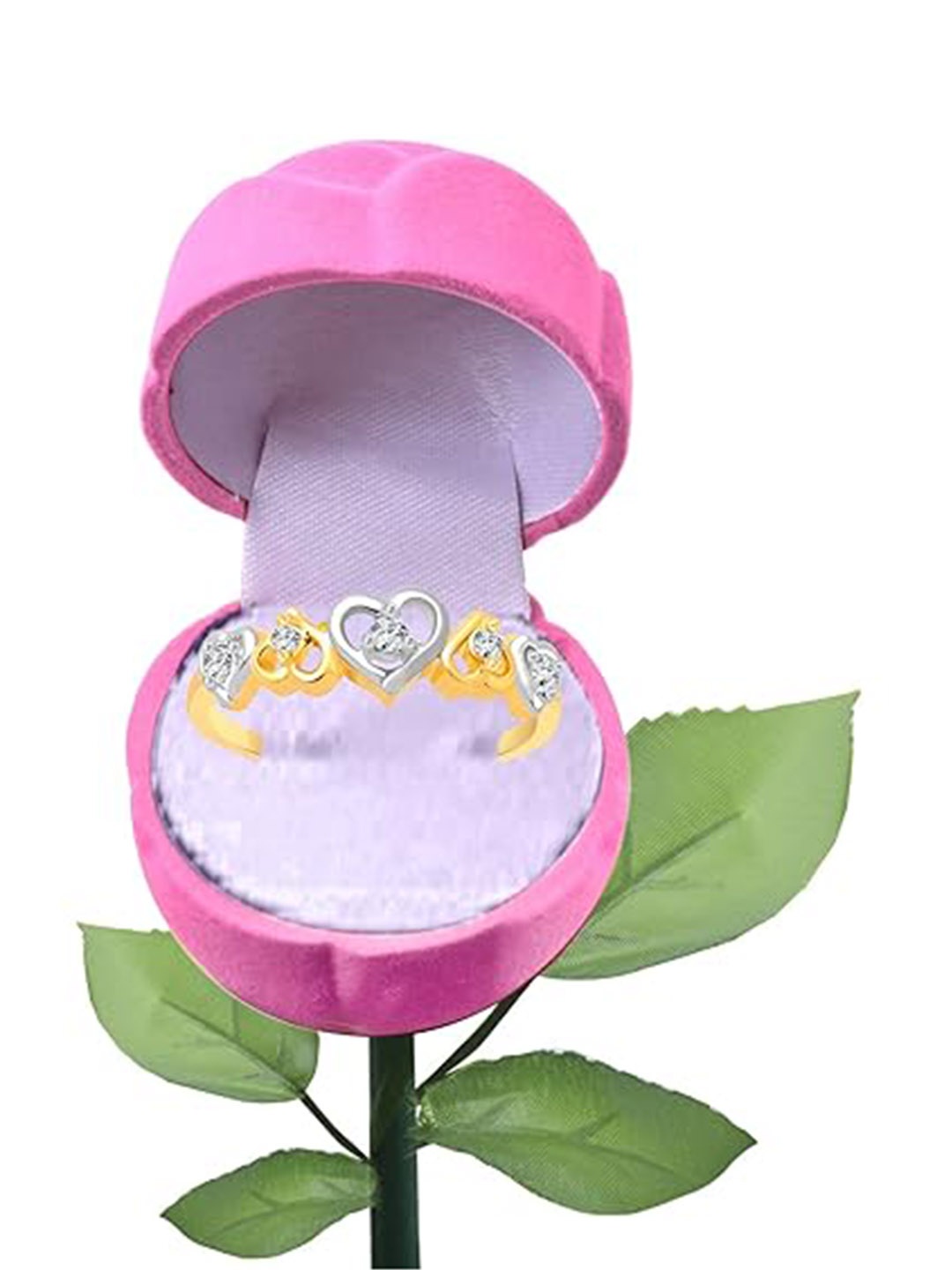 

Vighnaharta Gold-Plated CZ-Studded Finger Ring With Rose Box