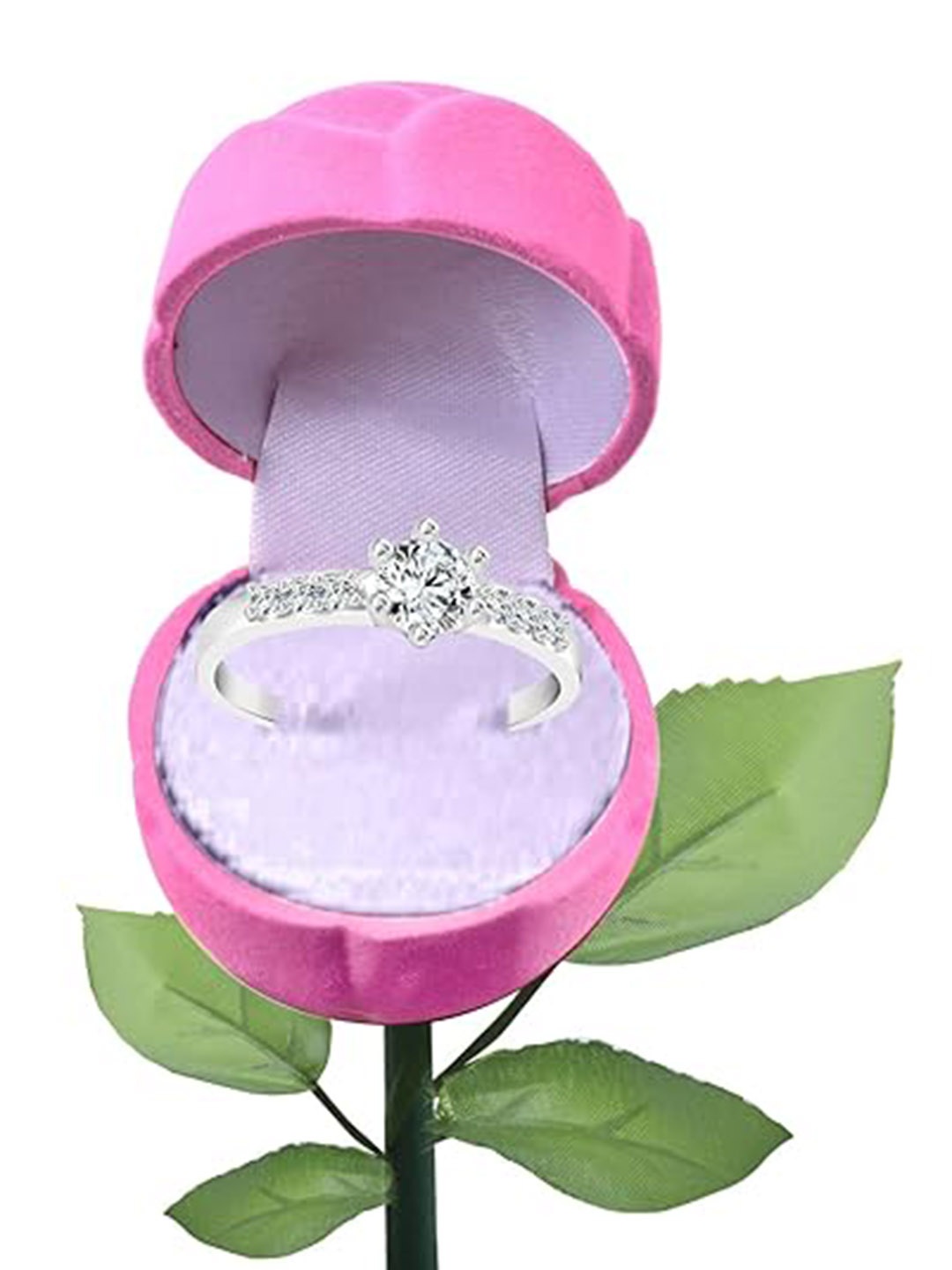 

Vighnaharta Rhodium-Plated CZ-Studded Finger Ring With Rose Box, Silver