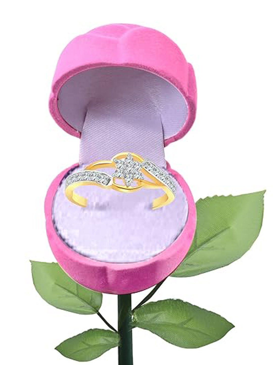 

Vighnaharta Gold-Plated CZ-Studded Finger Ring With Rose Box