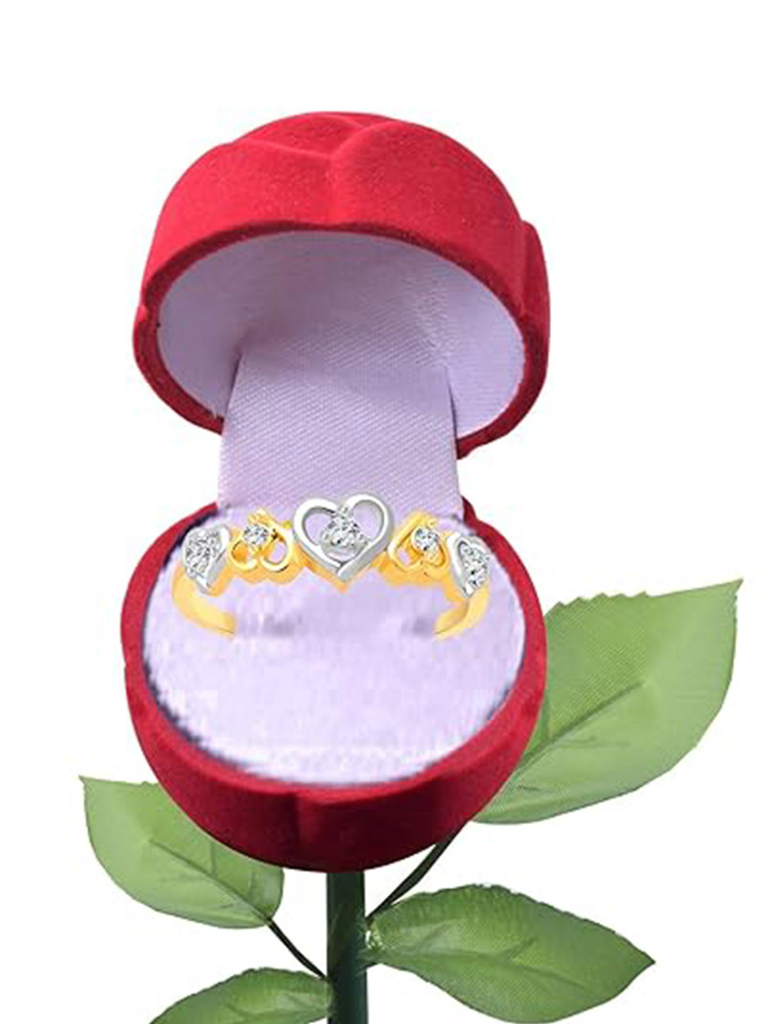 

Vighnaharta Gold-Plated CZ-Studded Finger Ring With Rose Box