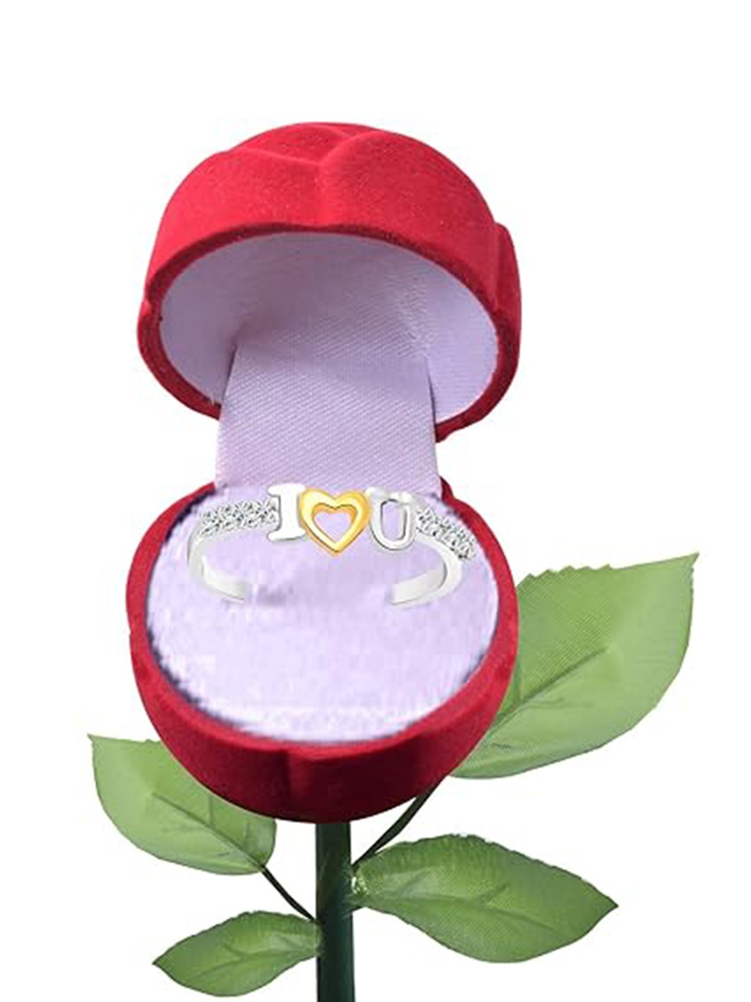 

Vighnaharta Rhodium-Plated CZ-Studded Finger Ring With Rose Box, Silver