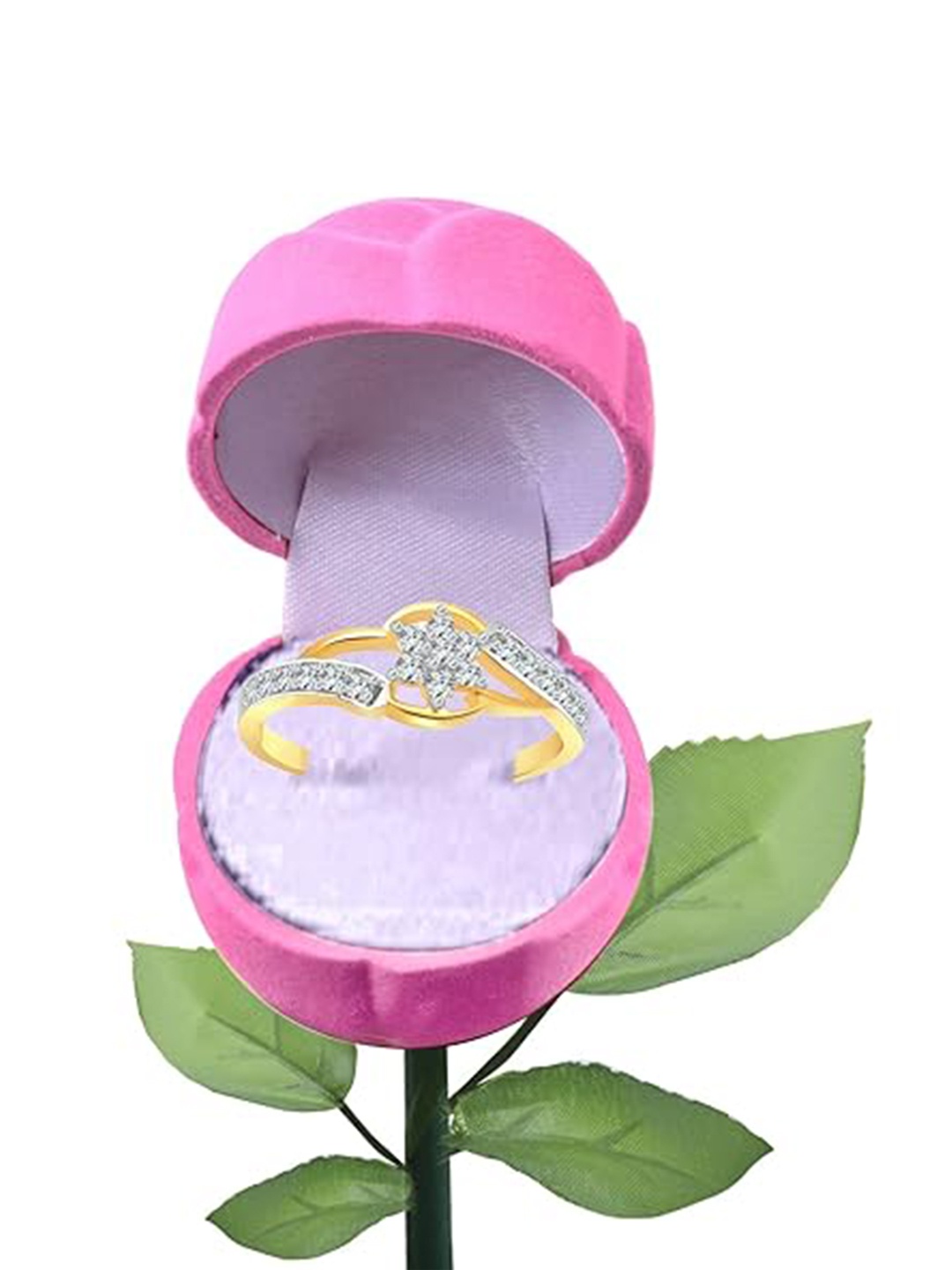 

Vighnaharta Gold-Plated CZ-Studded Finger Ring With Rose Box