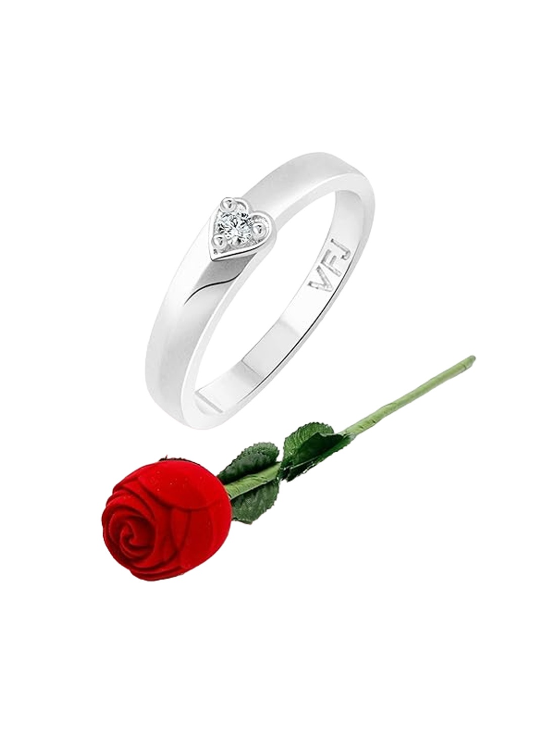 

Vighnaharta Rhodium-Plated CZ-Studded Finger Ring With Rose Box, Silver