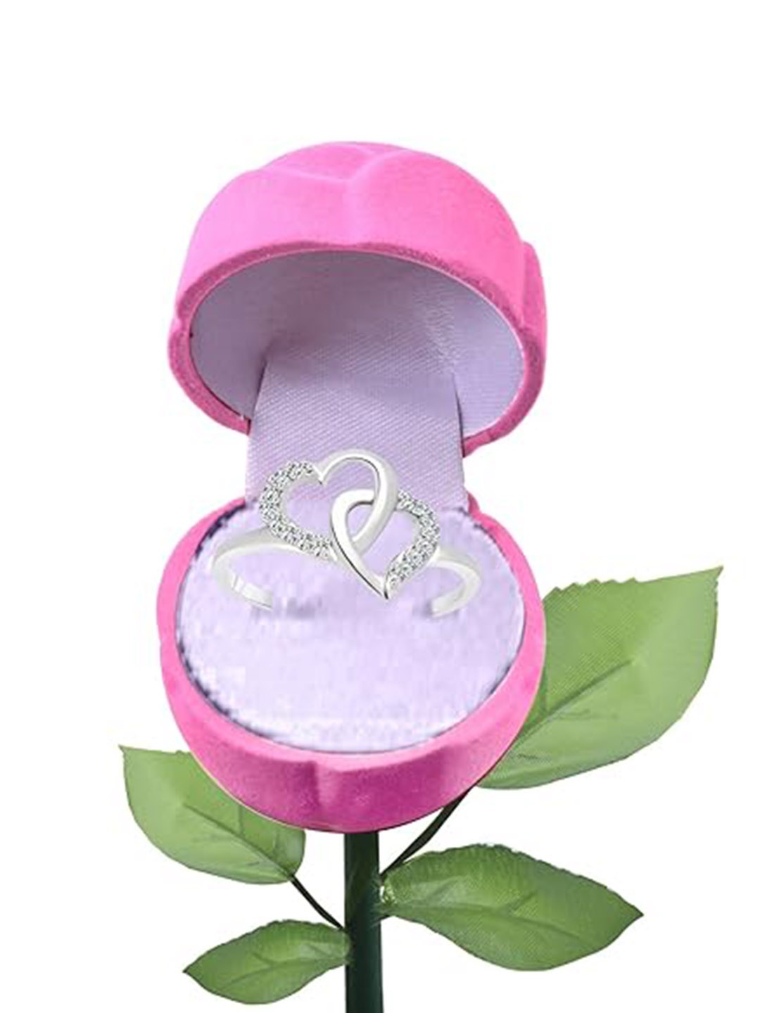 

Vighnaharta Rhodium-Plated CZ-Studded Finger Ring With Rose Box, Silver